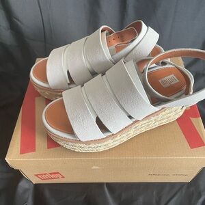 NEW FitFlop Womens Eloise Leather Espadrille Suede Wedge Sandals Shoes